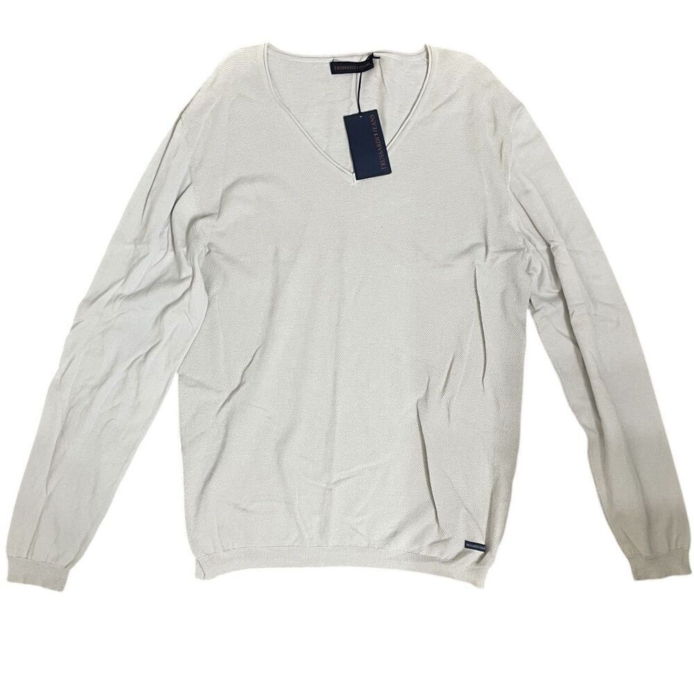 Trussardi Jeans V Neck Sweater Knit Ivory Long Sleeve XXL